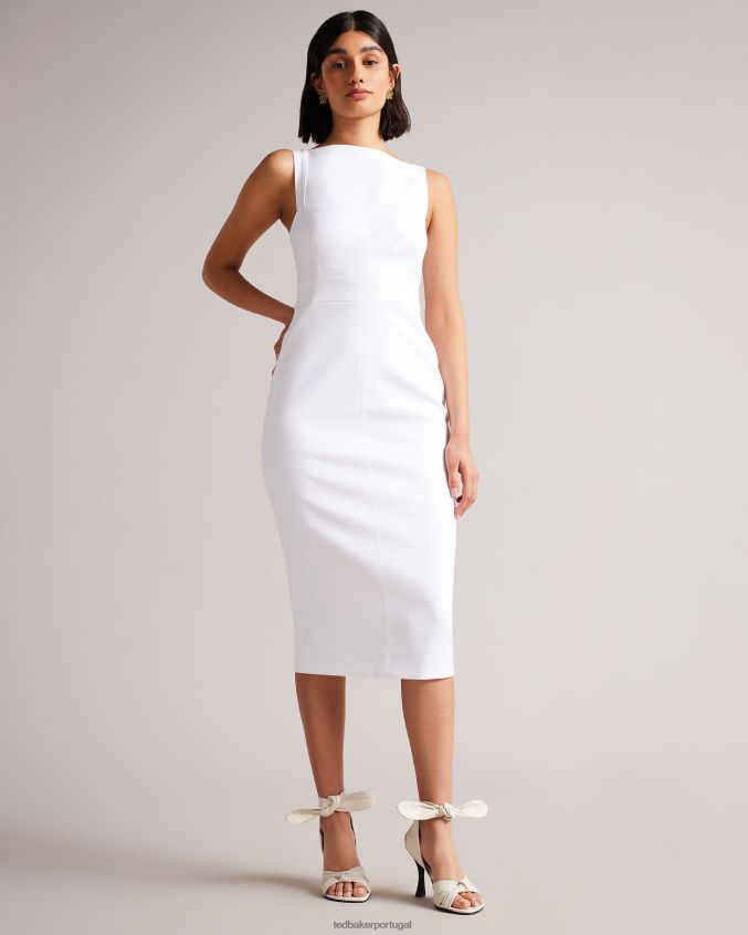 roupas Ted Baker vestido midi klarika bodycon branco mulheres 8X6HDF495