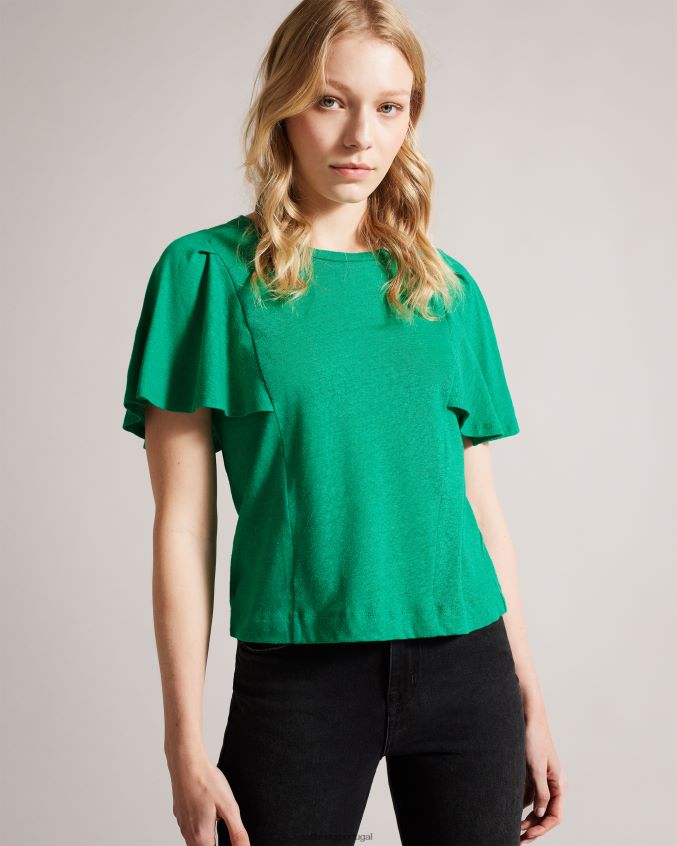 roupas Ted Baker camiseta hallenn manga babado verde mulheres 8X6HDF449